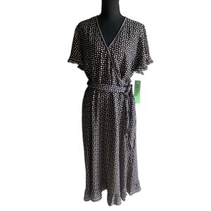 Max Studio Black White Polka Dot Midi Dress Petite XL NWT